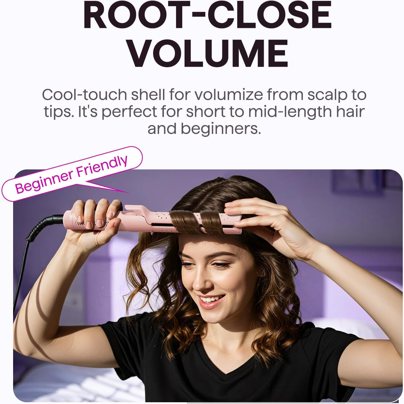 Airflow Styler Curling Iron, Cool Curl, 360° Cool Air Lock in Style for Lasting Curls, Reduces Damage, 2 in 1 Hair Straightener and Curler, 1.25 Inch Anti-Scald for Short Long Hair, Pink