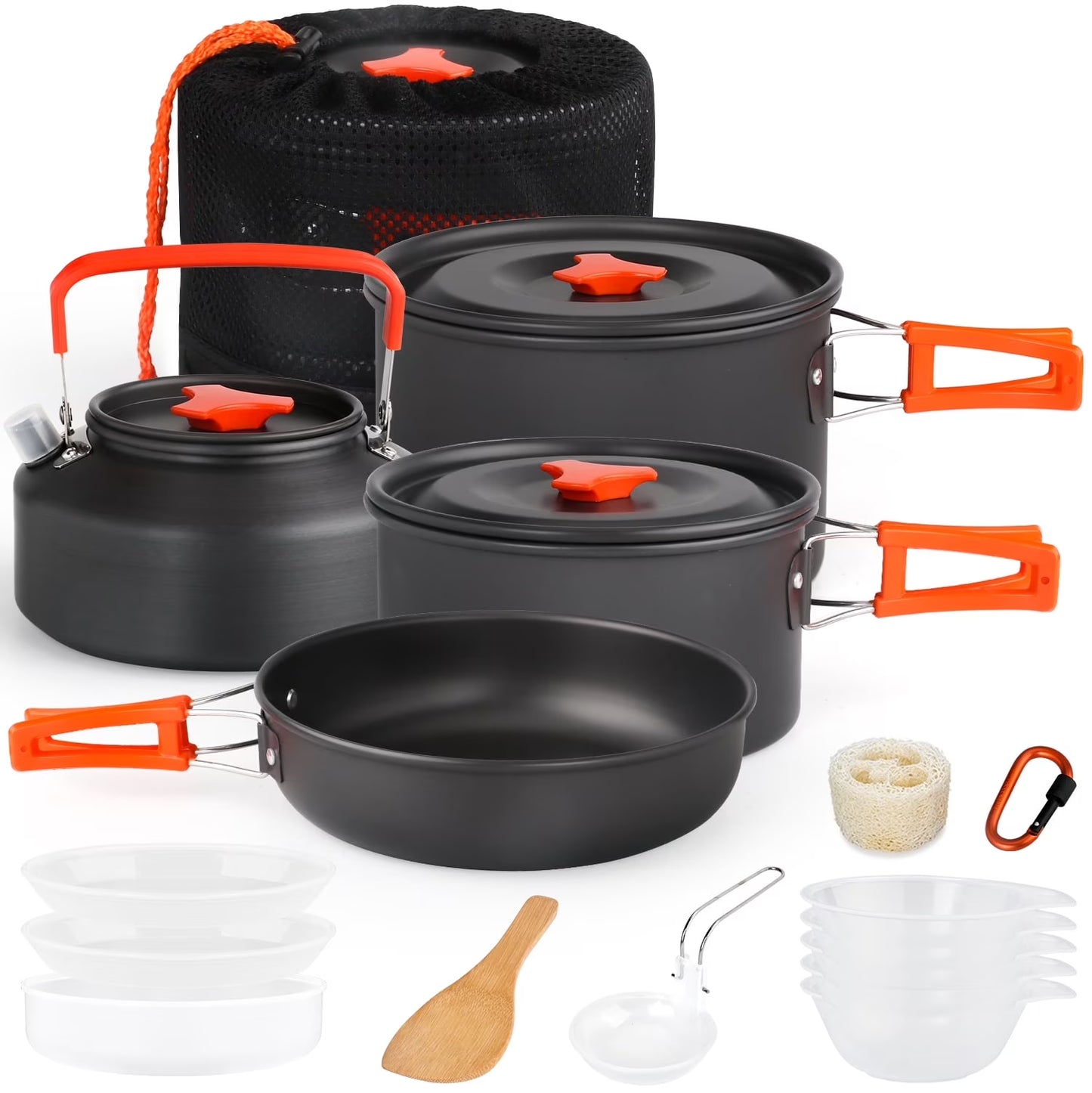 Camping Cookware Set Camping Pots Camping Gear Campfire Utensils Non-Stick Cooking Equipment Lightweight Stackable Pot Pan Bowls with Storage Bag for Outdoor Hiking