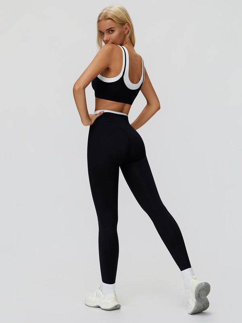 Women'S Two-Piece Colorblock Yoga Set, High-Waisted Ribbed Casual Fitness Sportswear, Versatile Gym Workout, Yoga Tracksuit Set