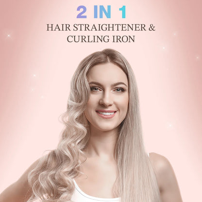 Curling Iron,  Pro Airflow Styler 2 in 1 Hair Straightener and Curler, Ionic Ceramic Flat Iron with 360° Cool Air, 1 Inch, White