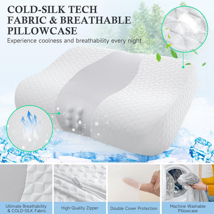 Bed Pillow, Cervical Neck Pillow for Pain Relief, Contour Memory Foam Pillows for Sleeping, Odorless Ergonomic Pillow, Orthopedic Cooling Pillow Bed Pillow Neck Support for Side Stomach Sleepers Grey