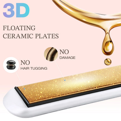 Curling Iron,  Pro Airflow Styler 2 in 1 Hair Straightener and Curler, Ionic Ceramic Flat Iron with 360° Cool Air, 1 Inch, White