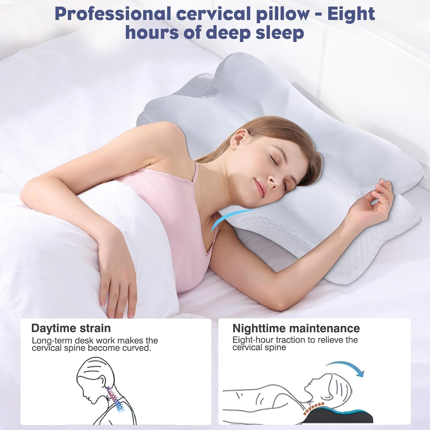 Cervical Pillow for Neck and Shoulder,Contour Memory Foam Pillow,Ergonomic Neck Support Pillow for Side Back Stomach Sleepers with Pillowcase