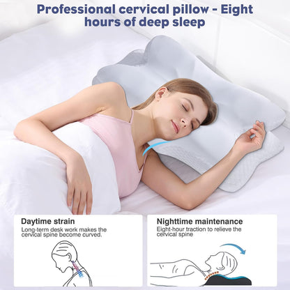 Cervical Pillow for Neck and Shoulder,Contour Memory Foam Pillow,Ergonomic Neck Support Pillow for Side Back Stomach Sleepers with Pillowcase