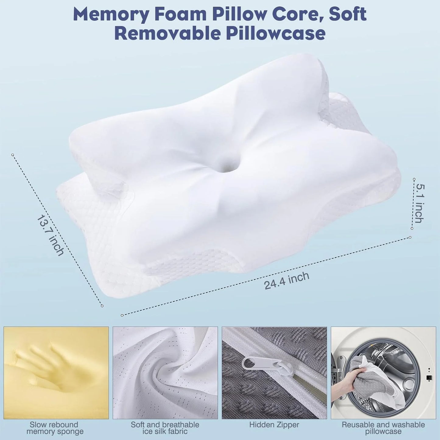 Cervical Pillow for Neck and Shoulder,Contour Memory Foam Pillow,Ergonomic Neck Support Pillow for Side Back Stomach Sleepers with Pillowcase