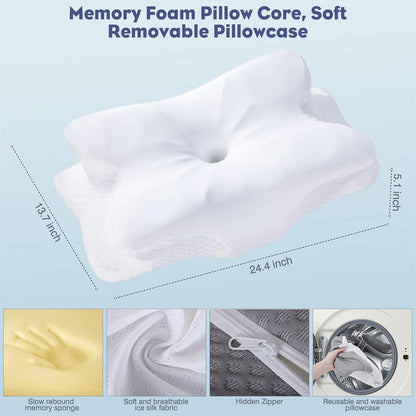 Cervical Pillow for Neck and Shoulder,Contour Memory Foam Pillow,Ergonomic Neck Support Pillow for Side Back Stomach Sleepers with Pillowcase