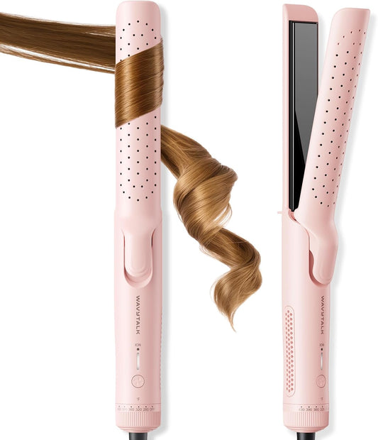 Airflow Styler Curling Iron, Cool Curl, 360° Cool Air Lock in Style for Lasting Curls, Reduces Damage, 2 in 1 Hair Straightener and Curler, 1.25 Inch Anti-Scald for Short Long Hair, Pink