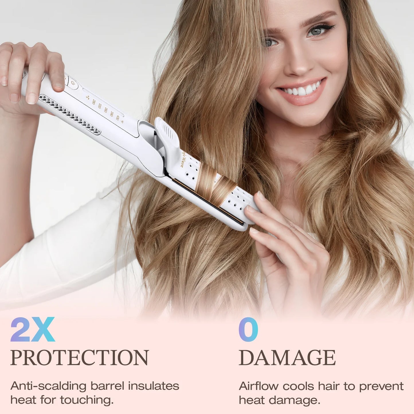 Curling Iron,  Pro Airflow Styler 2 in 1 Hair Straightener and Curler, Ionic Ceramic Flat Iron with 360° Cool Air, 1 Inch, White