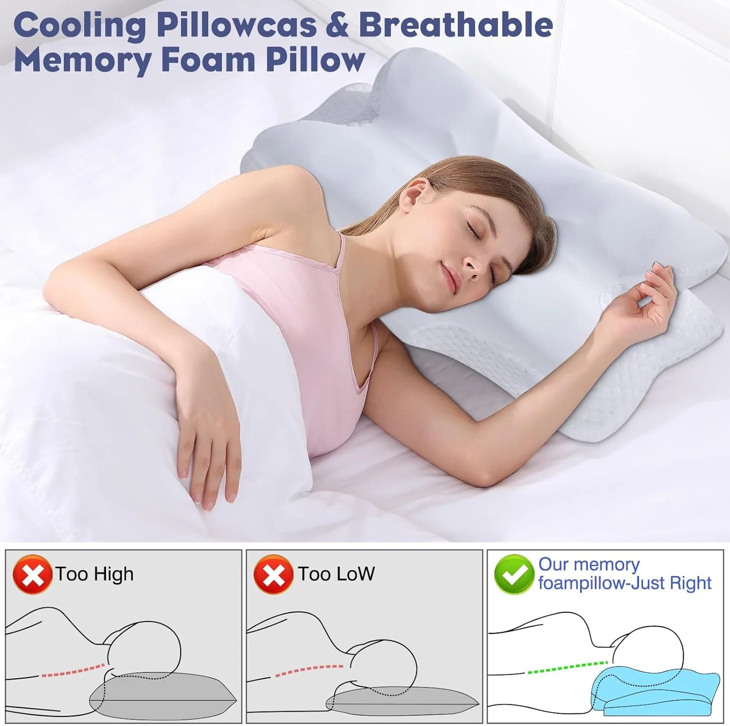 Cervical Pillow for Neck and Shoulder,Contour Memory Foam Pillow,Ergonomic Neck Support Pillow for Side Back Stomach Sleepers with Pillowcase