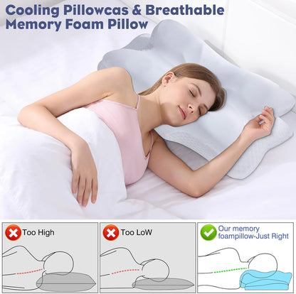 Cervical Pillow for Neck and Shoulder,Contour Memory Foam Pillow,Ergonomic Neck Support Pillow for Side Back Stomach Sleepers with Pillowcase