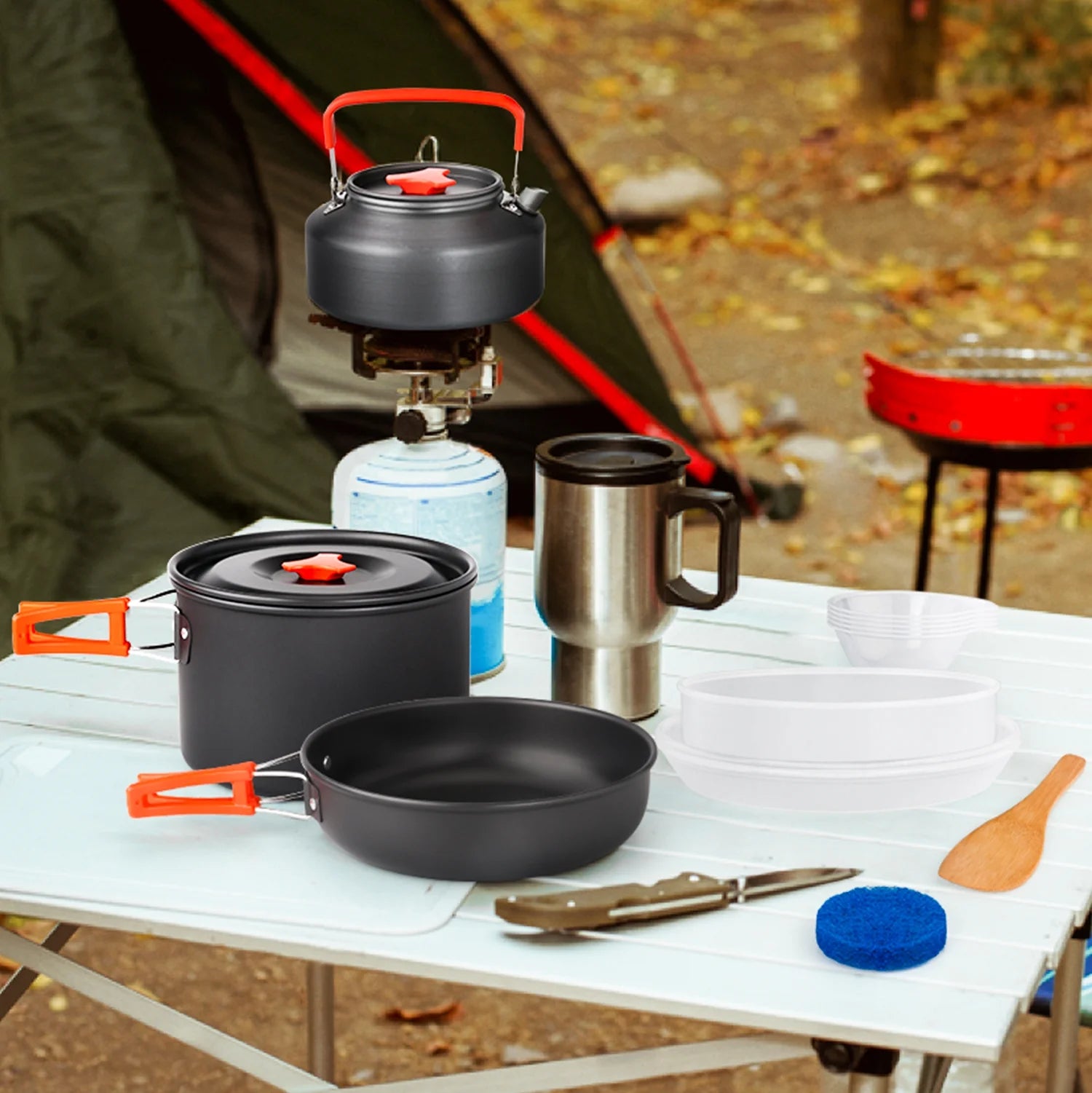 Camping Cookware Set Camping Pots Camping Gear Campfire Utensils Non-Stick Cooking Equipment Lightweight Stackable Pot Pan Bowls with Storage Bag for Outdoor Hiking