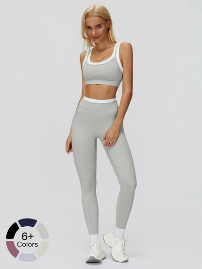 Women'S Two-Piece Colorblock Yoga Set, High-Waisted Ribbed Casual Fitness Sportswear, Versatile Gym Workout, Yoga Tracksuit Set