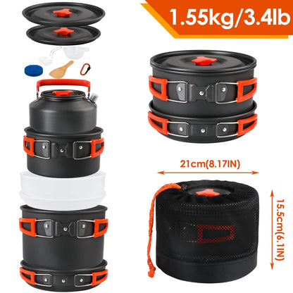 Camping Cookware Set Camping Pots Camping Gear Campfire Utensils Non-Stick Cooking Equipment Lightweight Stackable Pot Pan Bowls with Storage Bag for Outdoor Hiking
