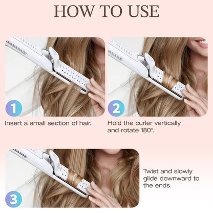 Curling Iron,  Pro Airflow Styler 2 in 1 Hair Straightener and Curler, Ionic Ceramic Flat Iron with 360° Cool Air, 1 Inch, White