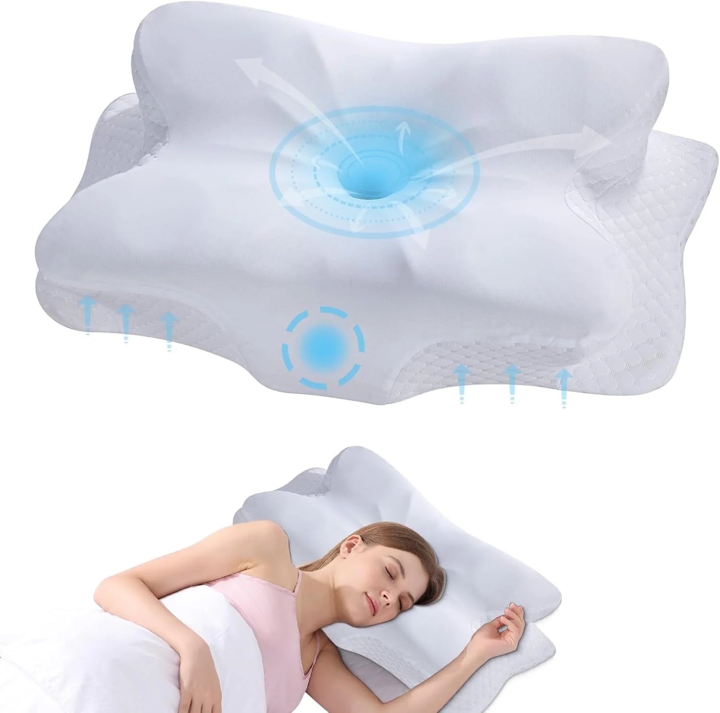 Cervical Pillow for Neck and Shoulder,Contour Memory Foam Pillow,Ergonomic Neck Support Pillow for Side Back Stomach Sleepers with Pillowcase
