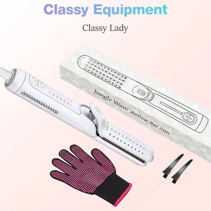 Curling Iron,  Pro Airflow Styler 2 in 1 Hair Straightener and Curler, Ionic Ceramic Flat Iron with 360° Cool Air, 1 Inch, White