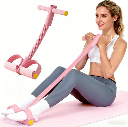 6-Strand Heavy Duty Abdominal Crunch Fitness Equipment – Leg & Core Workout, Sit-Up Assist, Home Gym Exercise, Non-Slip Foot Pedal & Resistance Bands (Portable)