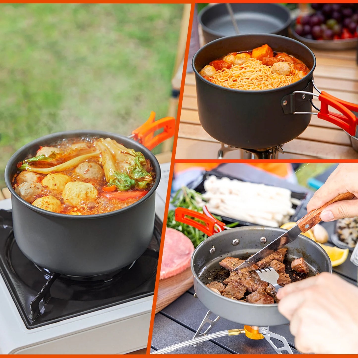 Camping Cookware Set Camping Pots Camping Gear Campfire Utensils Non-Stick Cooking Equipment Lightweight Stackable Pot Pan Bowls with Storage Bag for Outdoor Hiking
