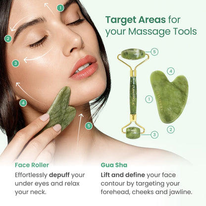 Jade Roller & Gua Sha Set – Real Jade Facial Tools for Skin Care Routine – Certified Face Massager for Radiant Skin