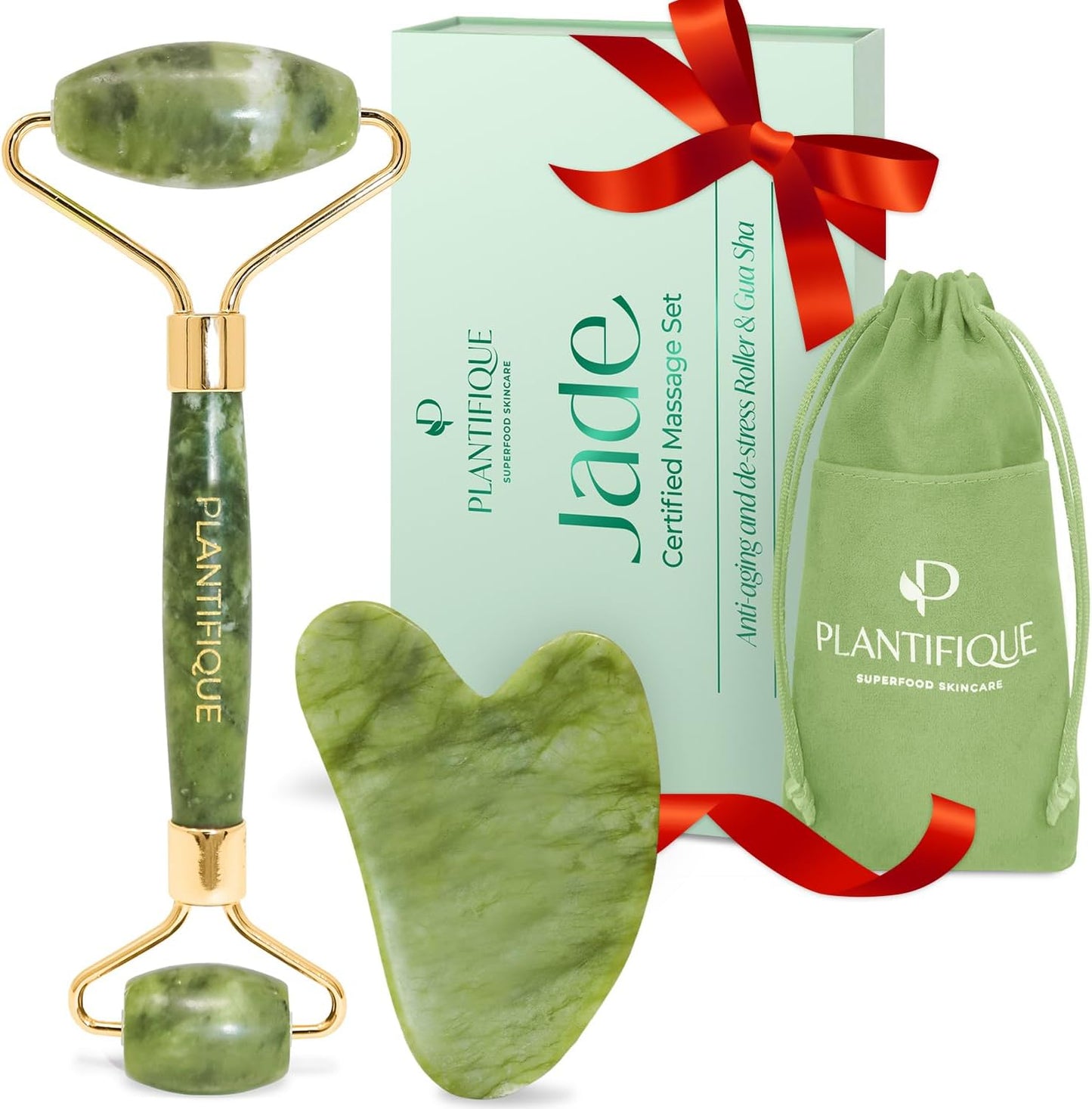 Jade Roller & Gua Sha Set – Real Jade Facial Tools for Skin Care Routine – Certified Face Massager for Radiant Skin